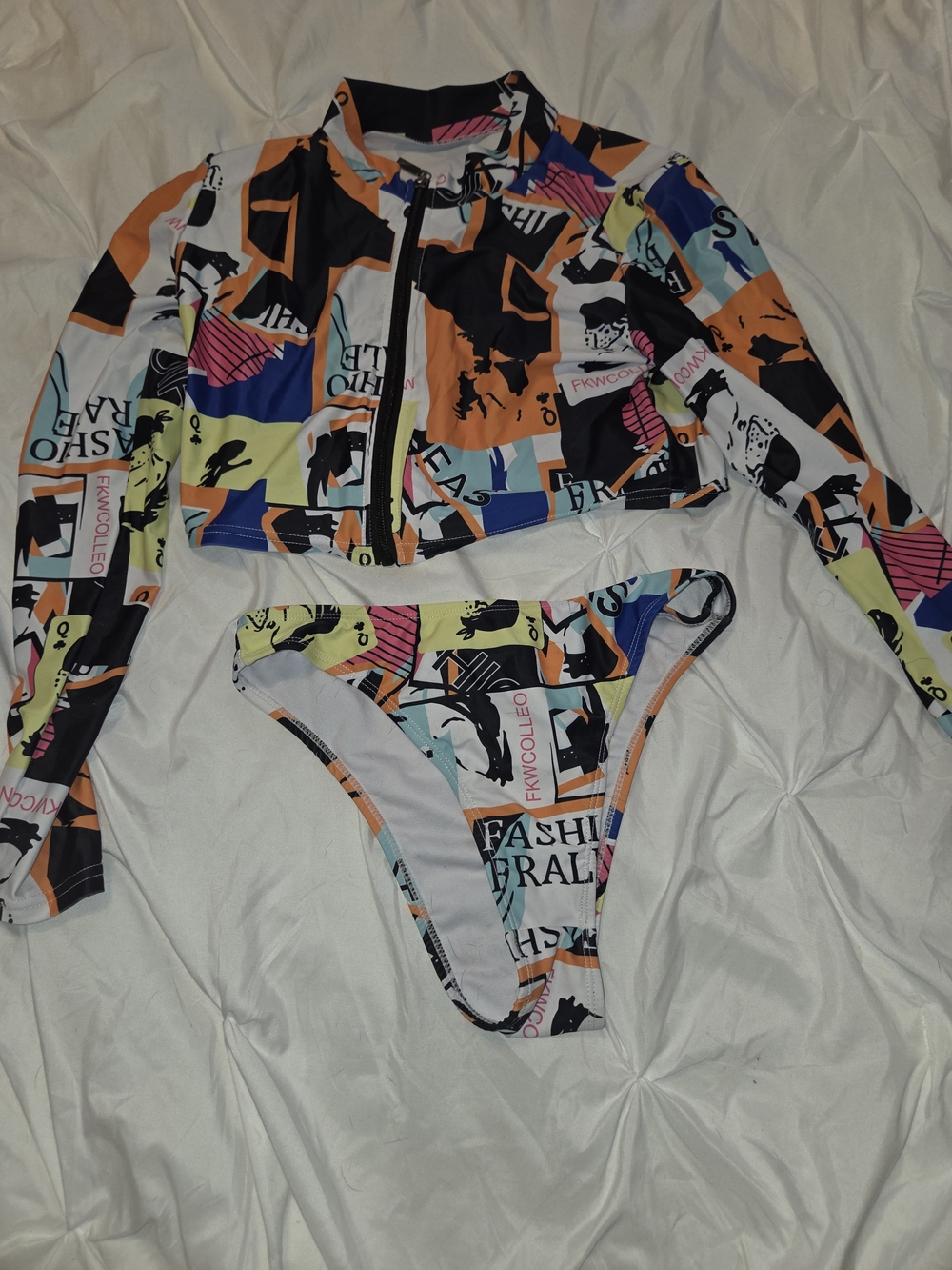Kids Colorblock Graphic Rash Guard Bikini Set - Multicolor